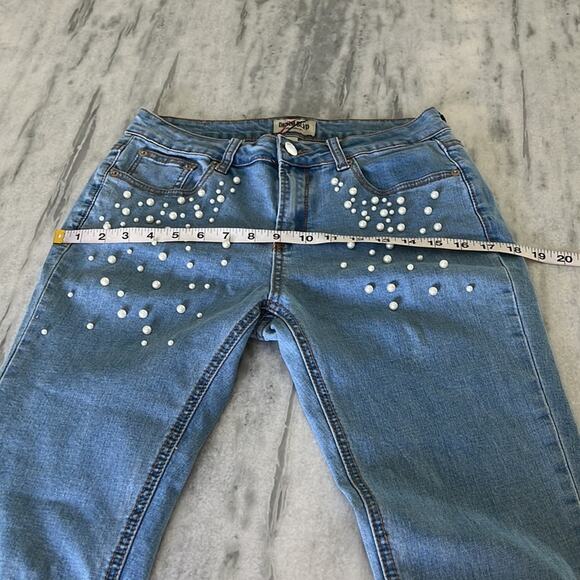 Denim Blvd Los Angeles Blue Stretch Denim Ankle Jeans Pearl Embellished Size 5 - Picture 8 of 11